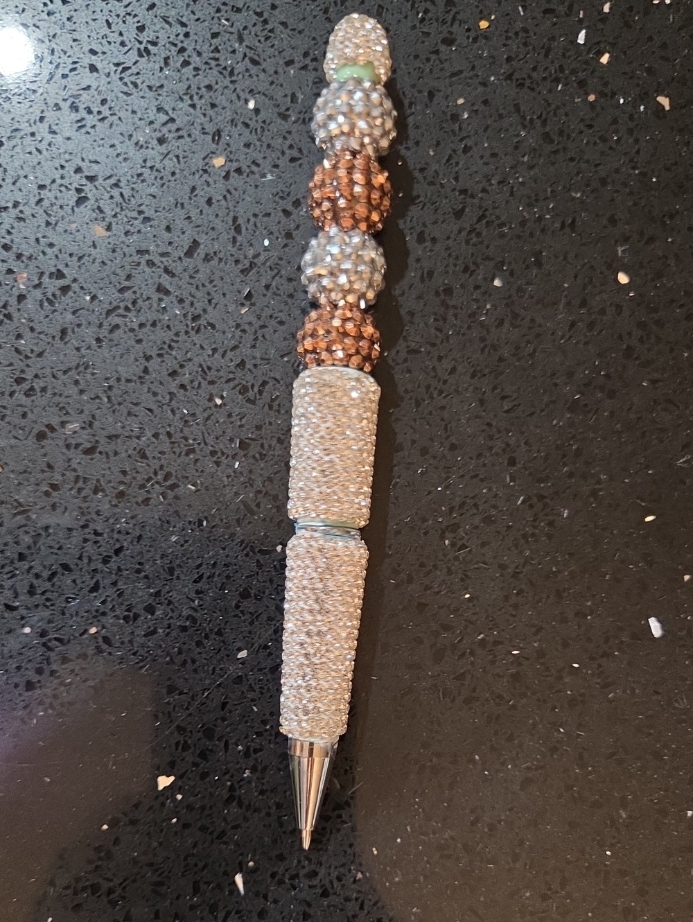 Rhinestone Crystal Ballpoint Pen - Silver with Rose Gold Accents